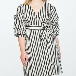 NWT Eloquii Black & White Striped Wrap Dress Sz 16